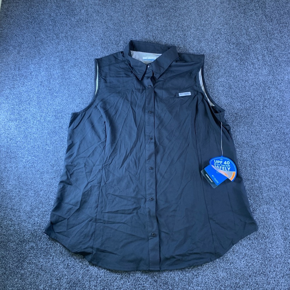 Columbia PFG Tamiami Sleeveless Shirt Womens XL Black Omni Shade Sun Protection